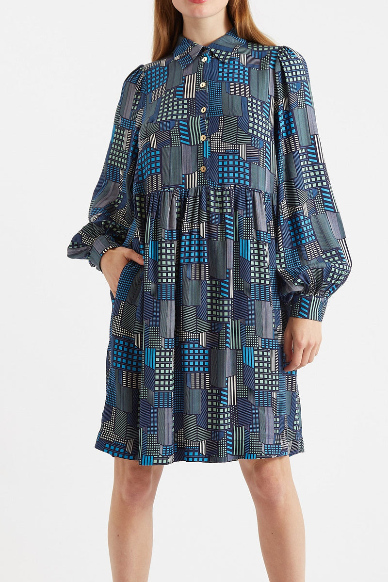 Melly Geo City Print Mini Shirt Dress - Front