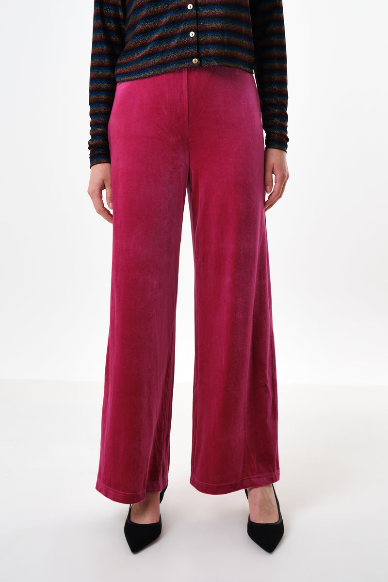 Melvin Velvet Wide Leg Trousers - Pink - Front