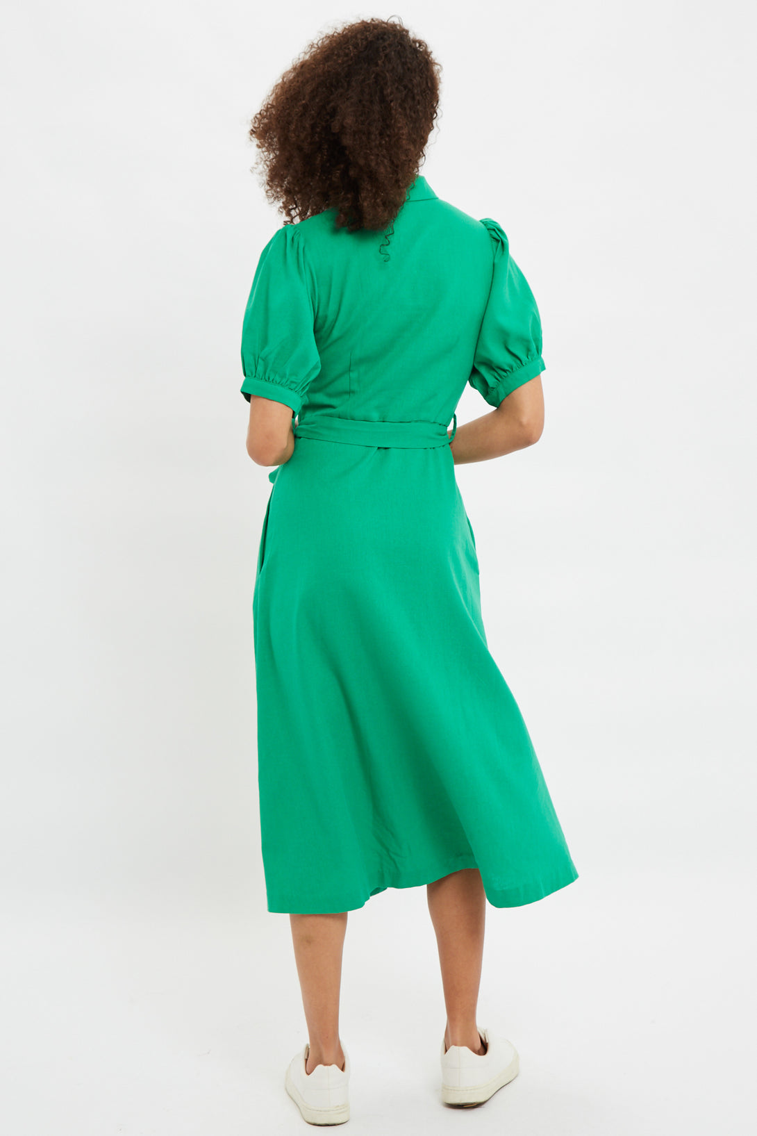 Louche Mollie Button Through Midi Short Sleeve Shirt Dress In Green Louche Mollie Button Through Midi Short Sleeve Shirt Dress In Green