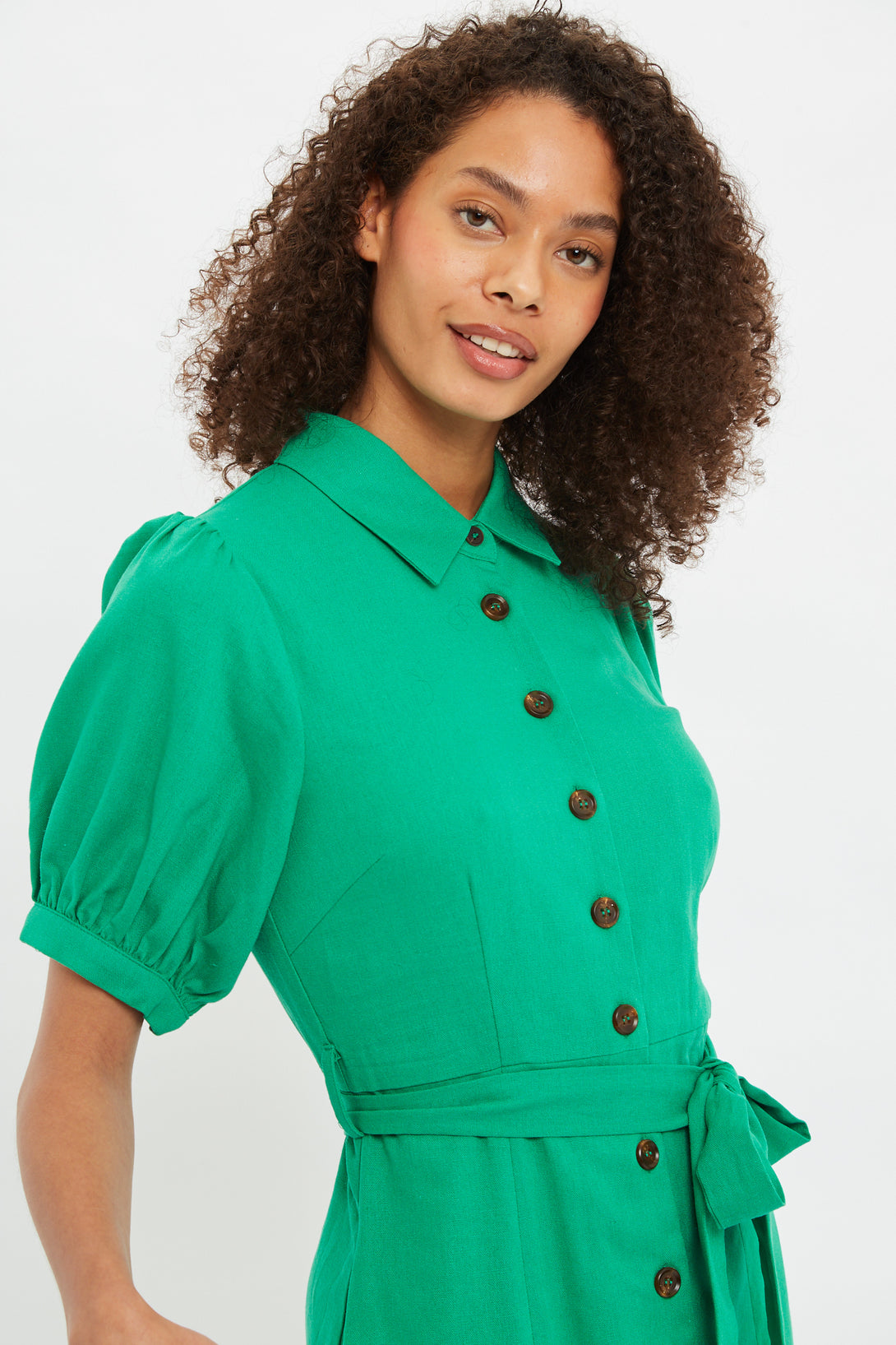 Louche Mollie Button Through Midi Short Sleeve Shirt Dress In Green Louche Mollie Button Through Midi Short Sleeve Shirt Dress In Green