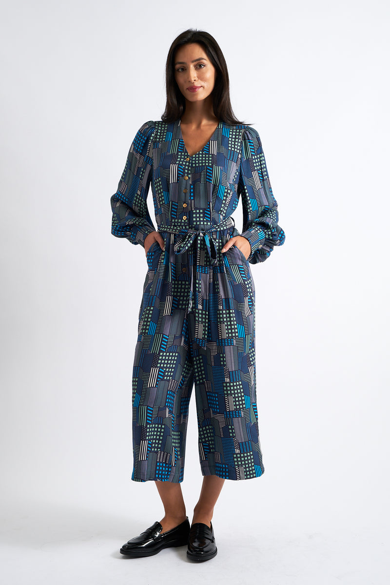 Moski Geo City Print Jumpsuit - Front