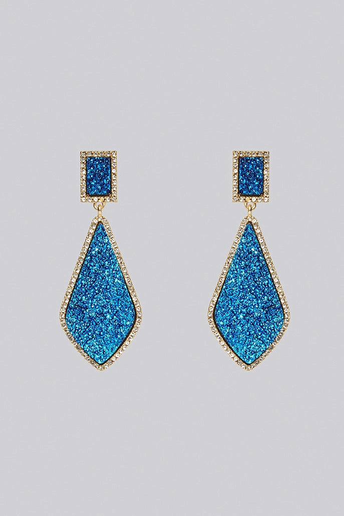 Louche Naomi Long Pear Shape Drop Earrings in Blue