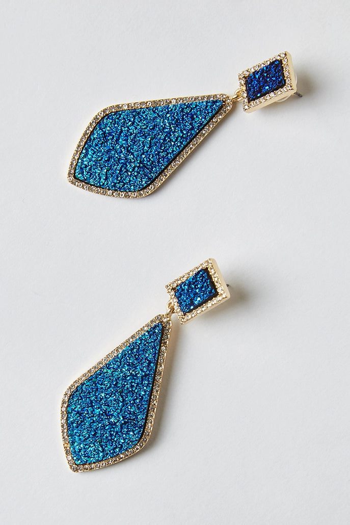 Louche Naomi Long Pear Shape Drop Earrings in Blue