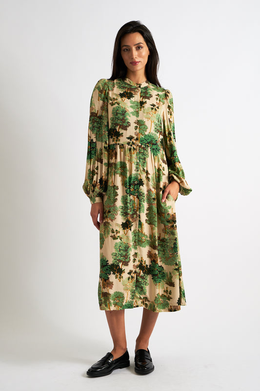 Nayma Forest Scape Print Midi Dress - Green