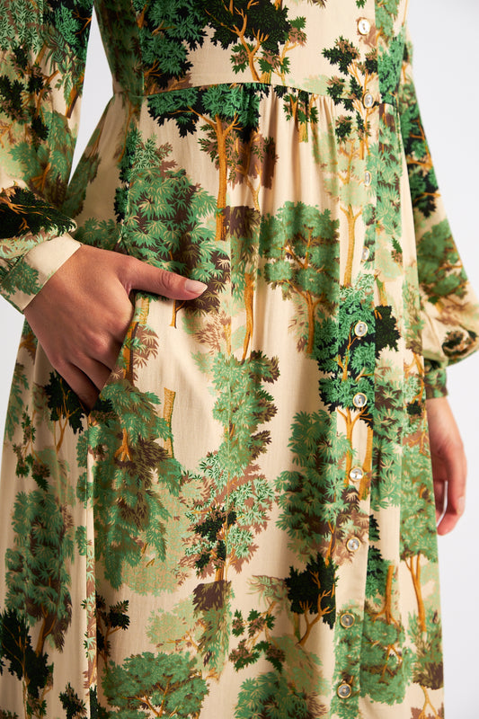 Nayma Forest Scape Print Midi Dress - Green