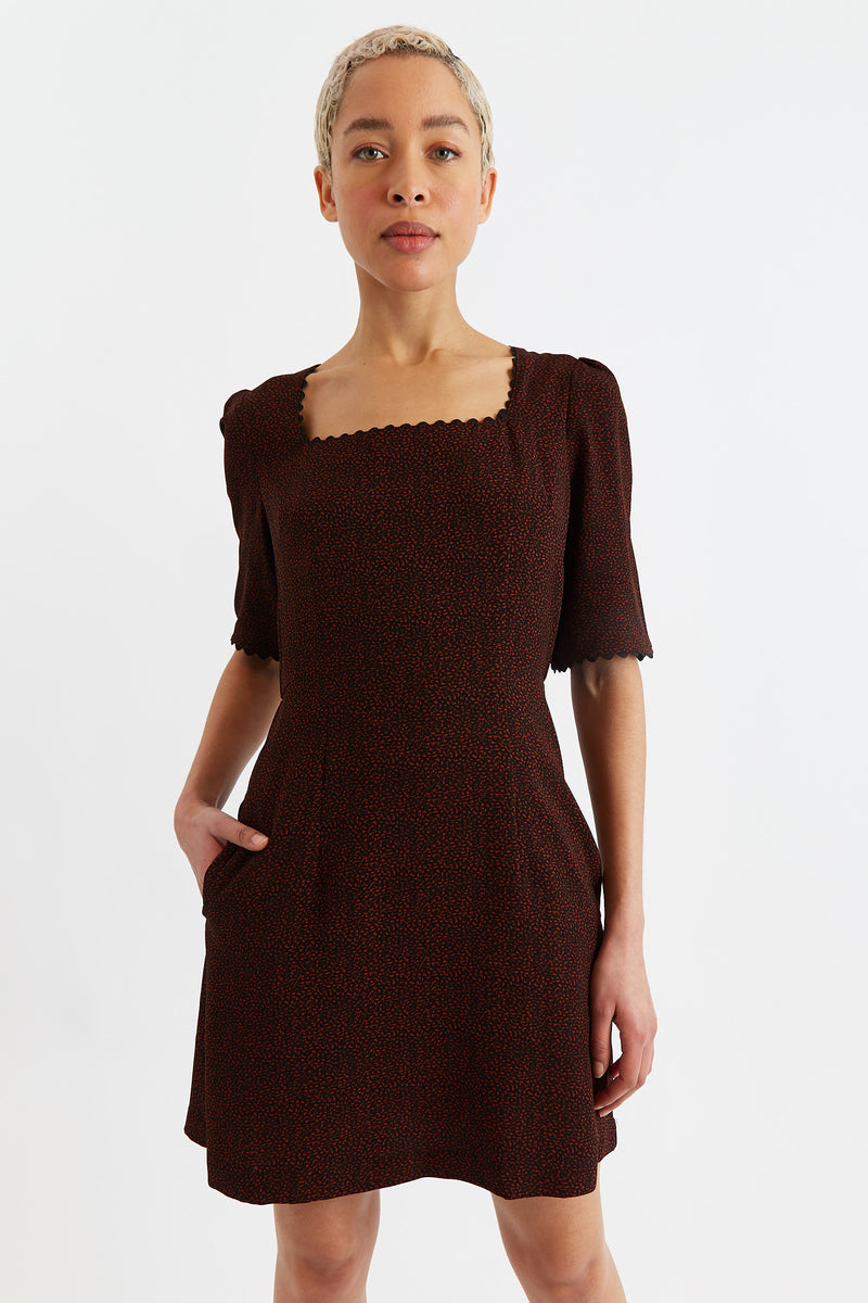 Nova Freckle Print Square Neck MIni Dress - Front