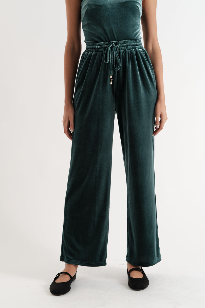 Nuccia Velvet Trousers in Teal - Front