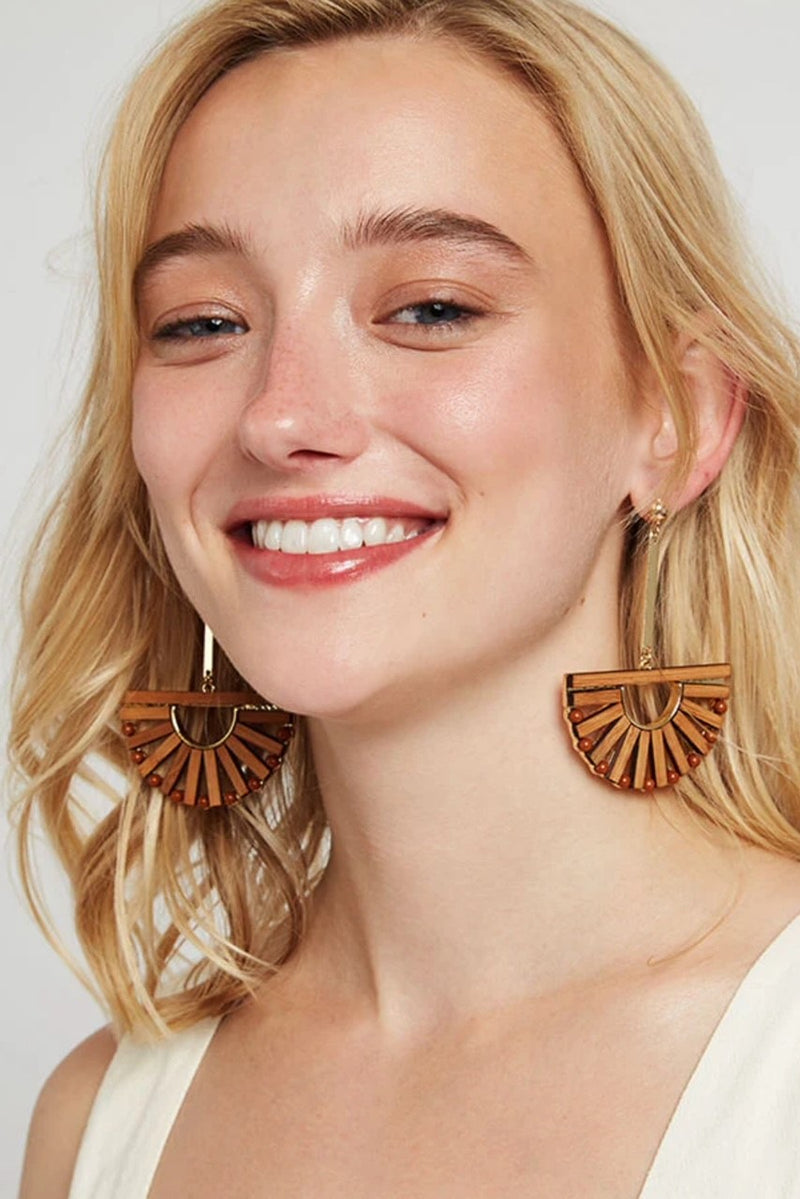 Louche Noah Wooden Pendant Earring - Front