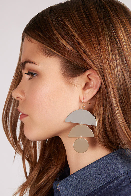 Paige Statement Silver & Gold Pendant Earrings - Front