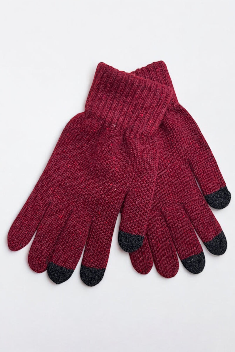 Hahn Burgundy Touch Screen Knitted Gloves - Front