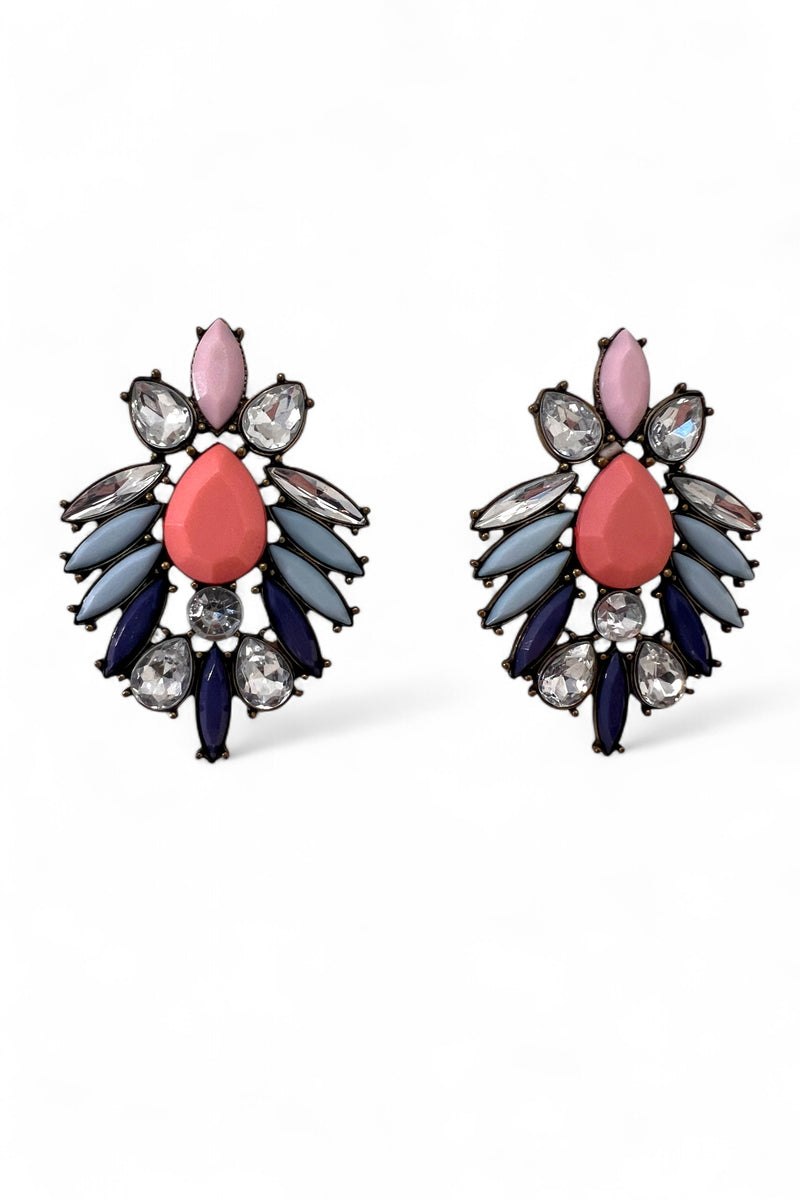 Coral and Blue Stone Statement Earrings - Front