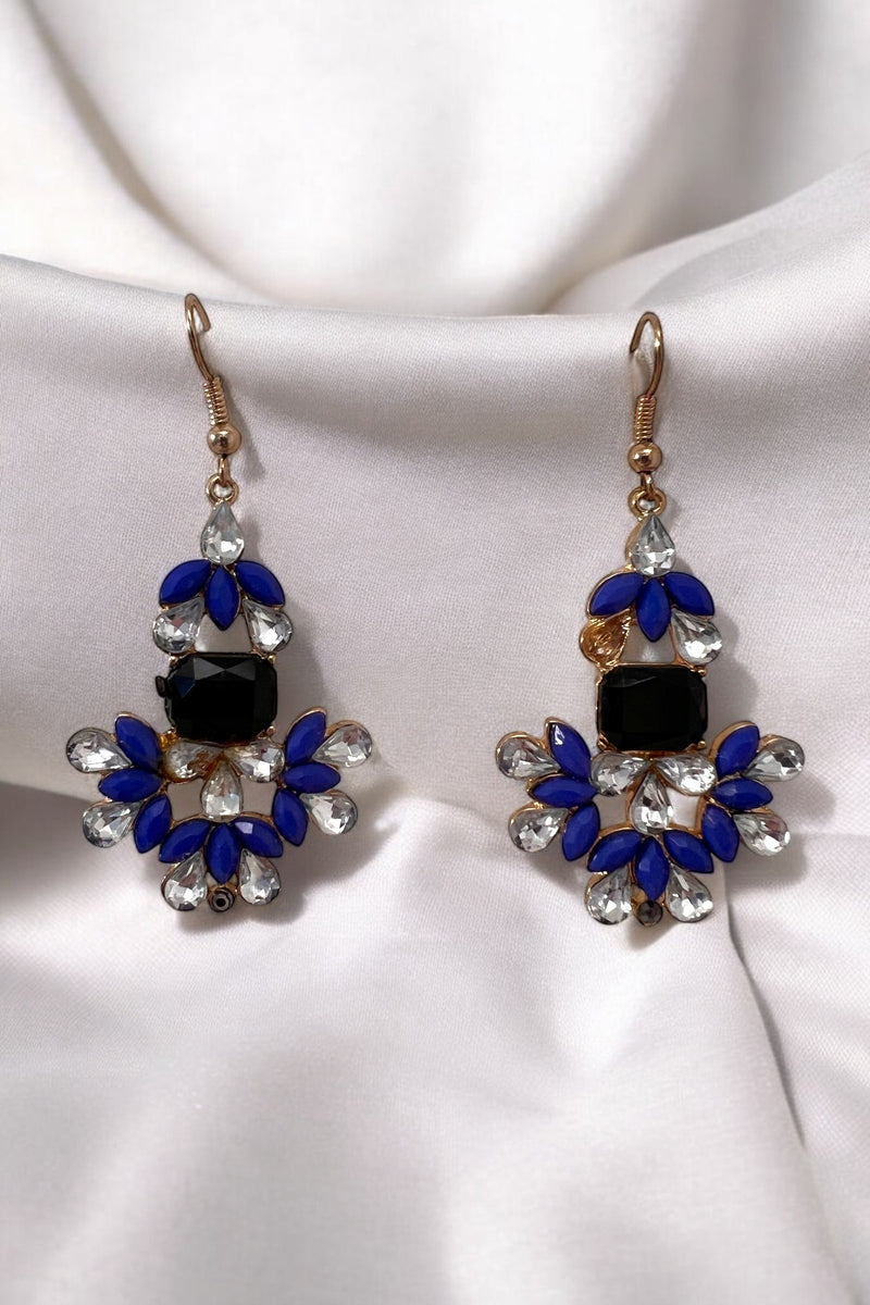 Blue, Black and Diamanté Stone Pendant Earrings 