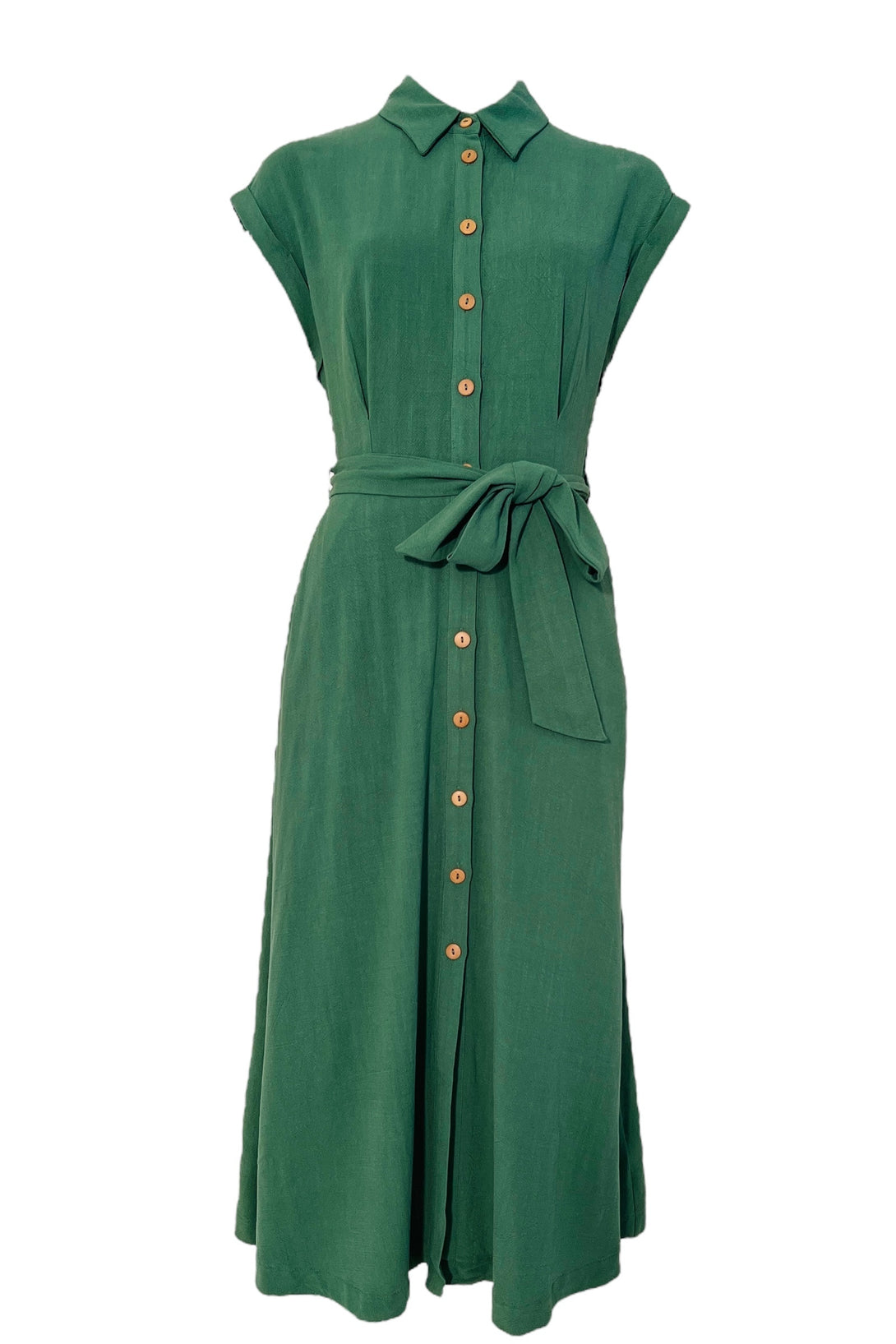 Reese Linen Mix Button Through Midi Shirt Dress - Green  Louche