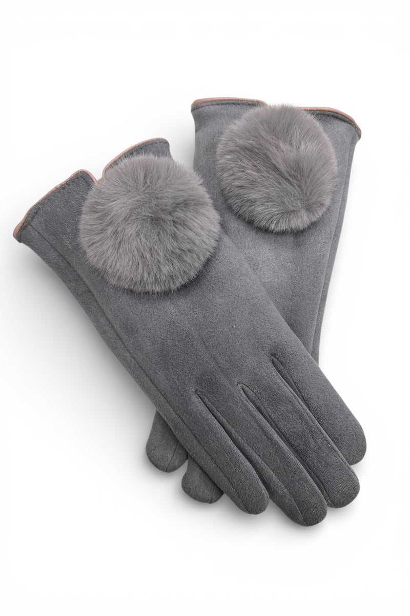 Jabin Grey Faux Suede Fur Lined Gloves - Front