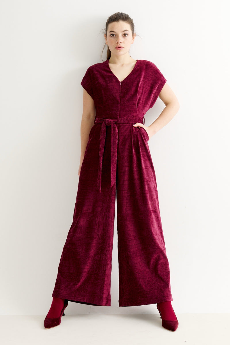Phoenix Matte Velvet Jumpsuit - Wine