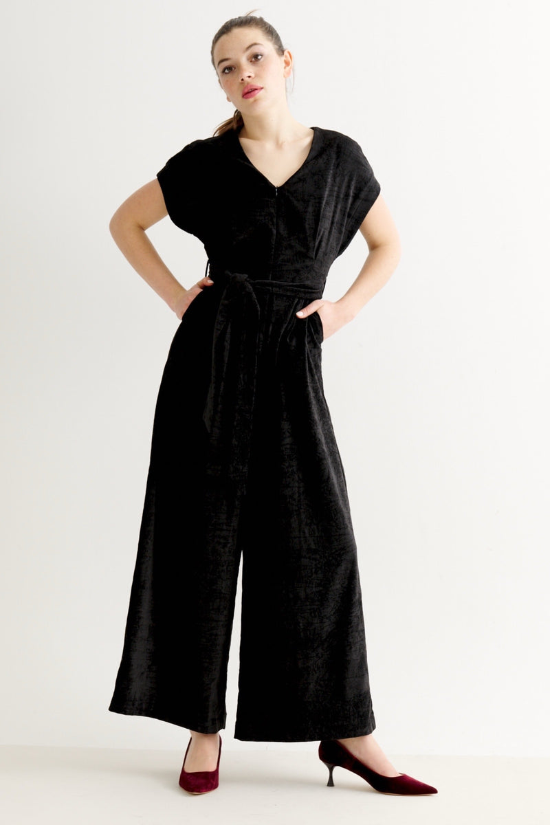Phoenix Matte Velvet Jumpsuit - Black