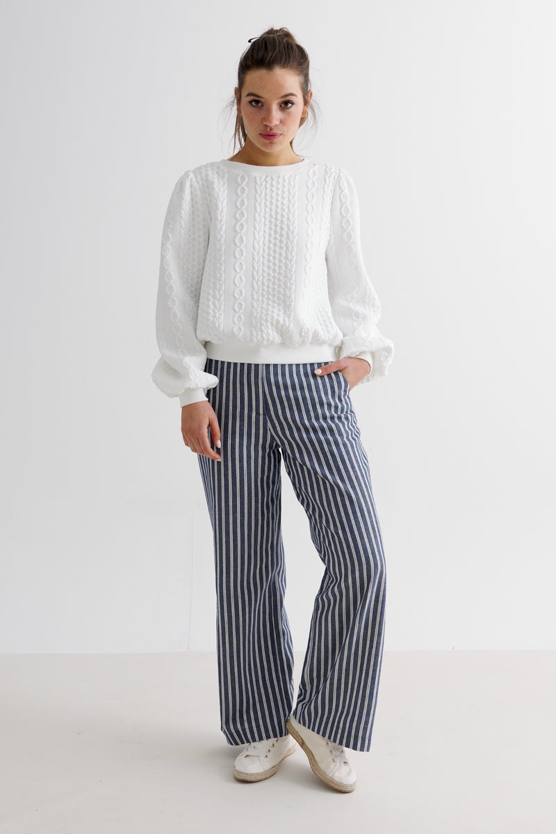 Tilde Ticking Stripe Straight Cut Trouser - Navy&White - Front