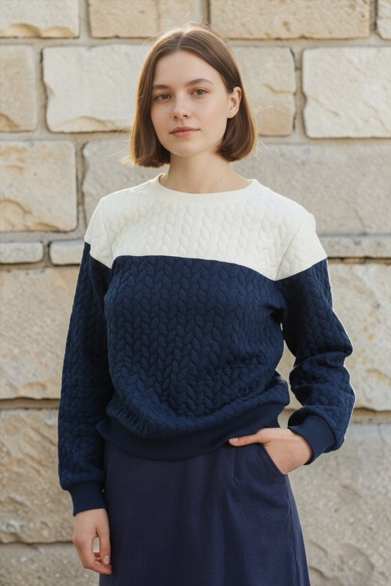 Jan 2 Colour Sweatshirt - Navy and White - Front