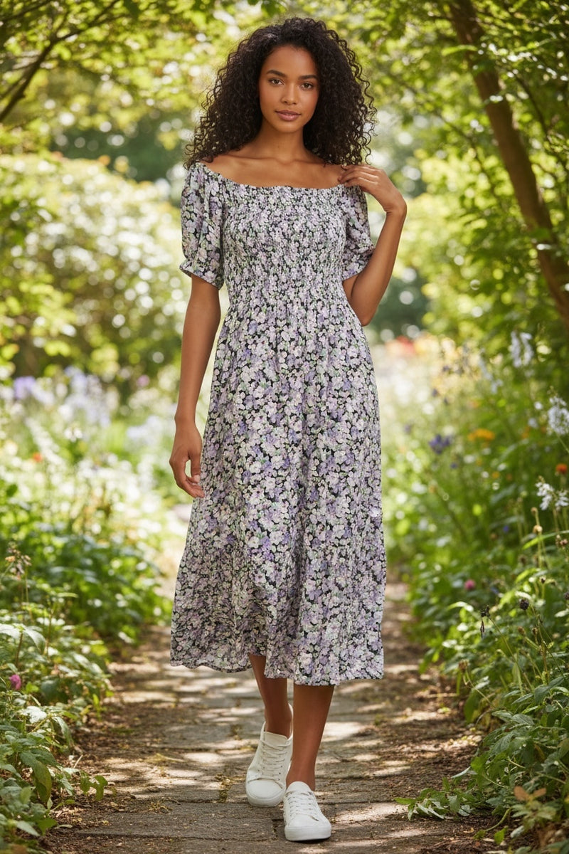 Babette Liseron Shirred Bodice Midi Dress - Front