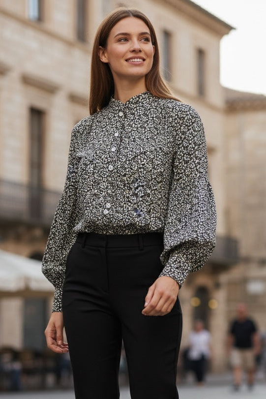 Louche Clancy Candy Bud Print Long Sleeve Blouse - Front