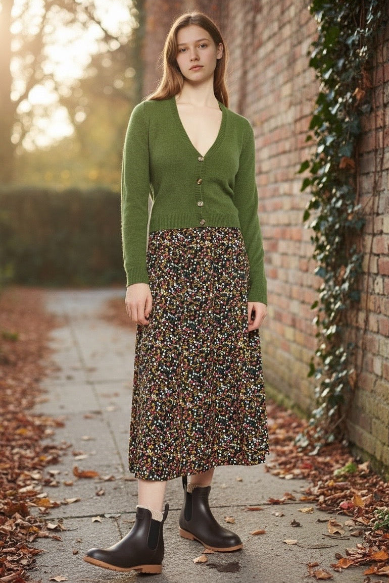 Kiyo Dippy Ditsy Print Midi Skirt