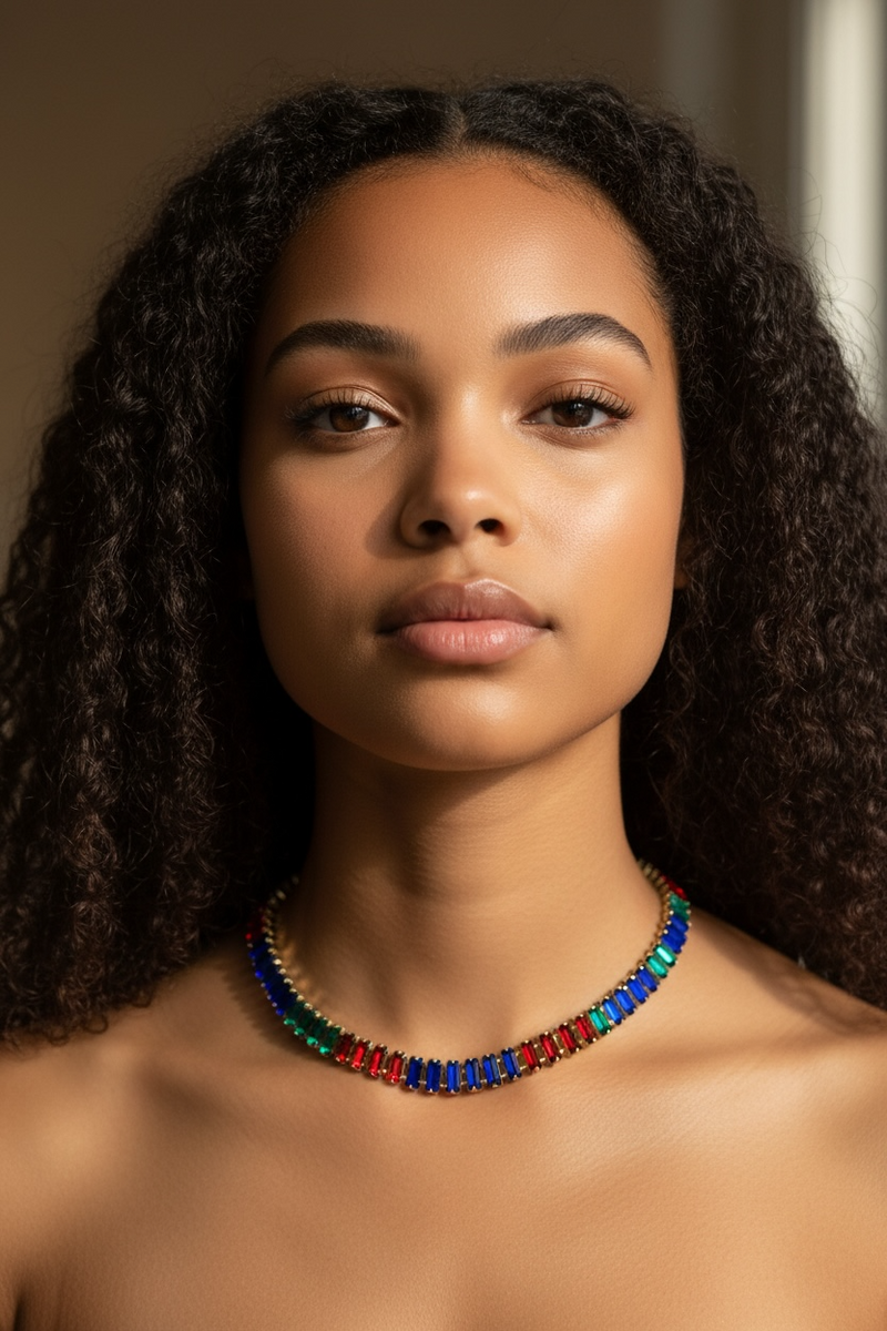 Vivianne Multicoloured Diamante Choker Necklace - Front