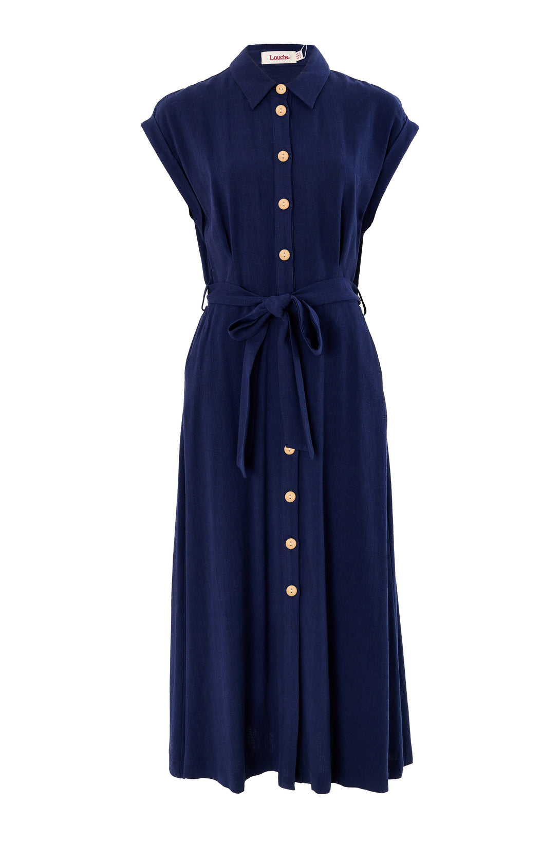 Reese Linen Mix Button Through Midi Shirt Dress - Navy Louche Reese Linen Mix Button Through Midi Shirt Dress - Navy Louche