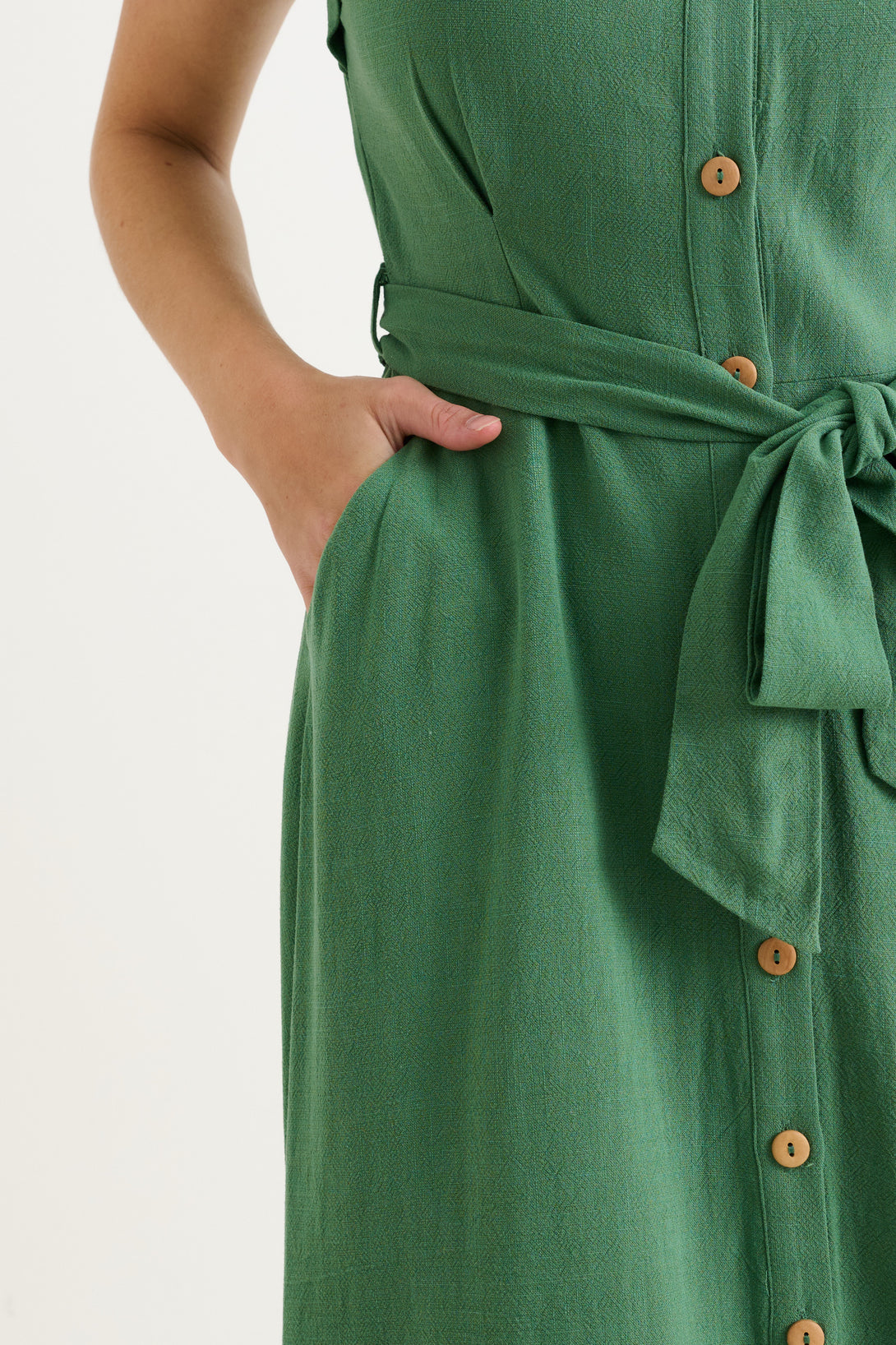Reese Linen Mix Button Through Midi Shirt Dress - Green Louche Reese Linen Mix Button Through Midi Shirt Dress - Green Louche