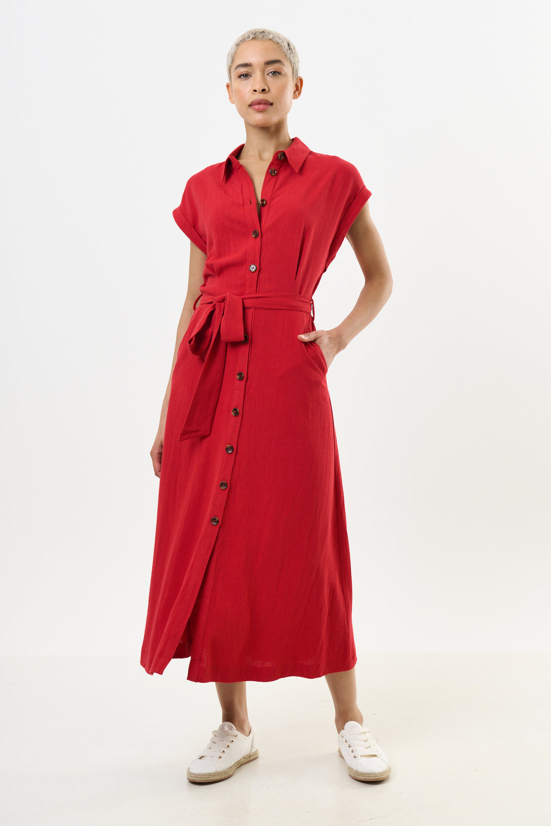 red button through dress Buy Friends Like These Red Curve Long Sleeve Button Through Midi Shirt Dress from Next USA
