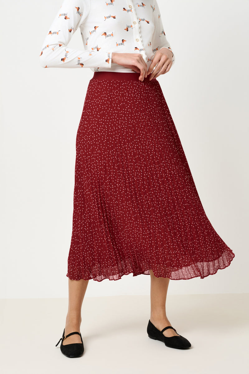 Riley Raindrop Pleated Midi Skirt - Red - Front