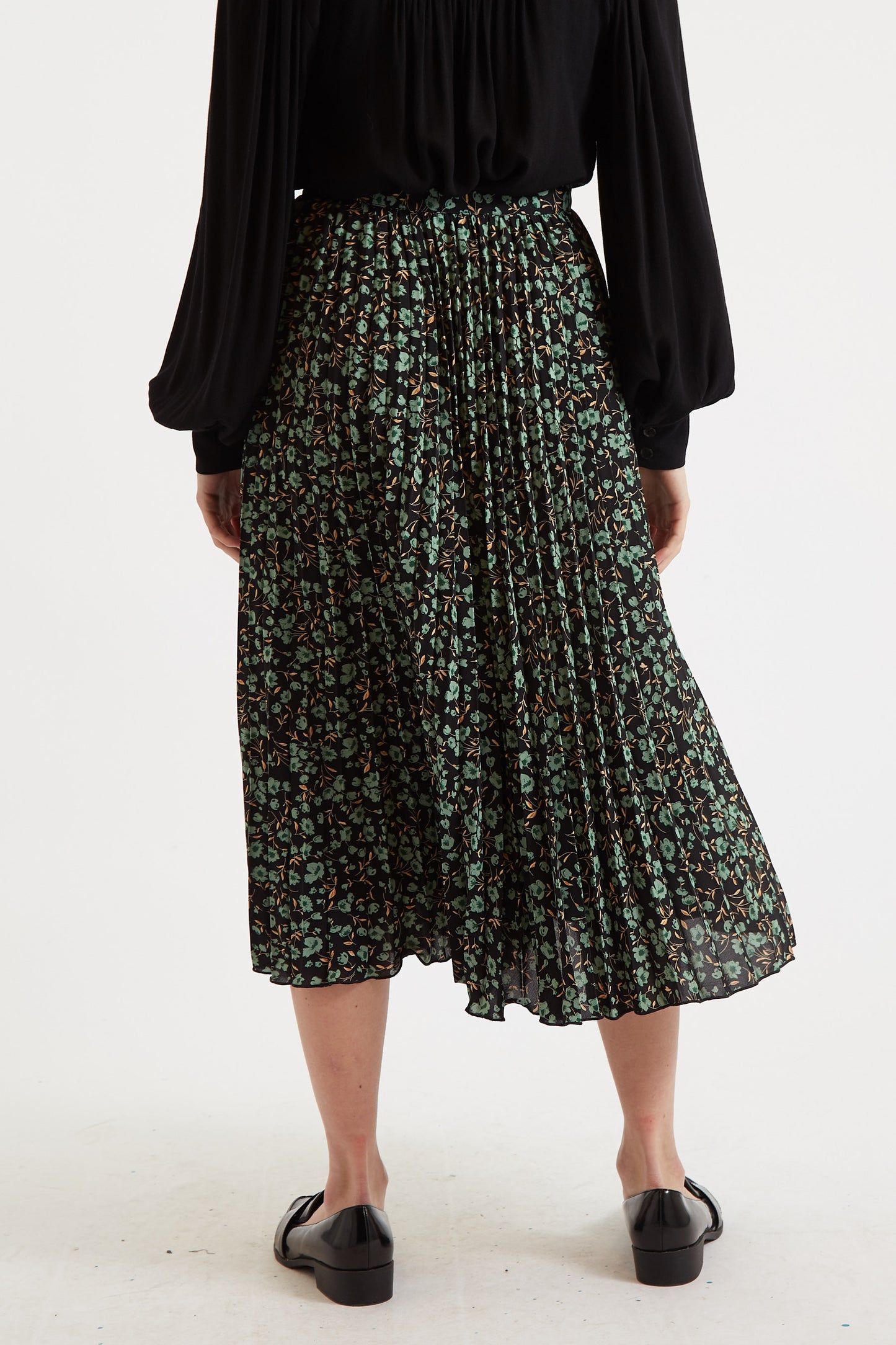 Sabina Fleur Vert Print Pleated Midi Skirt