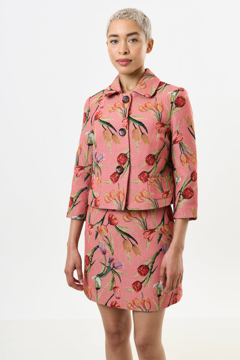 Salut Tulip Jacquard Short Jacket - Pink - Front