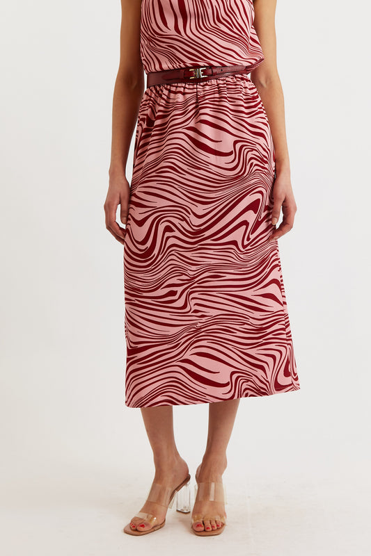 Saro Zebra Pop Print Bias Midi Skirt - Pink