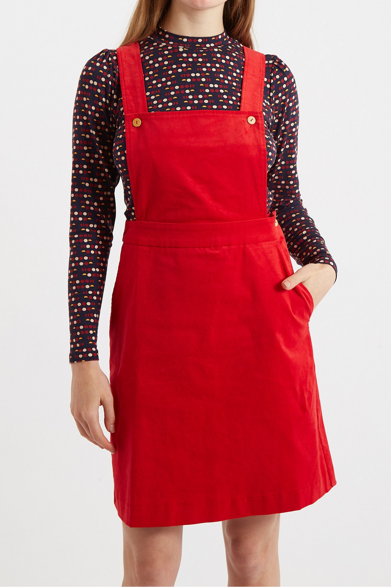 Sofiya Baby Cord Mini Pinafore Dress - Red - Front