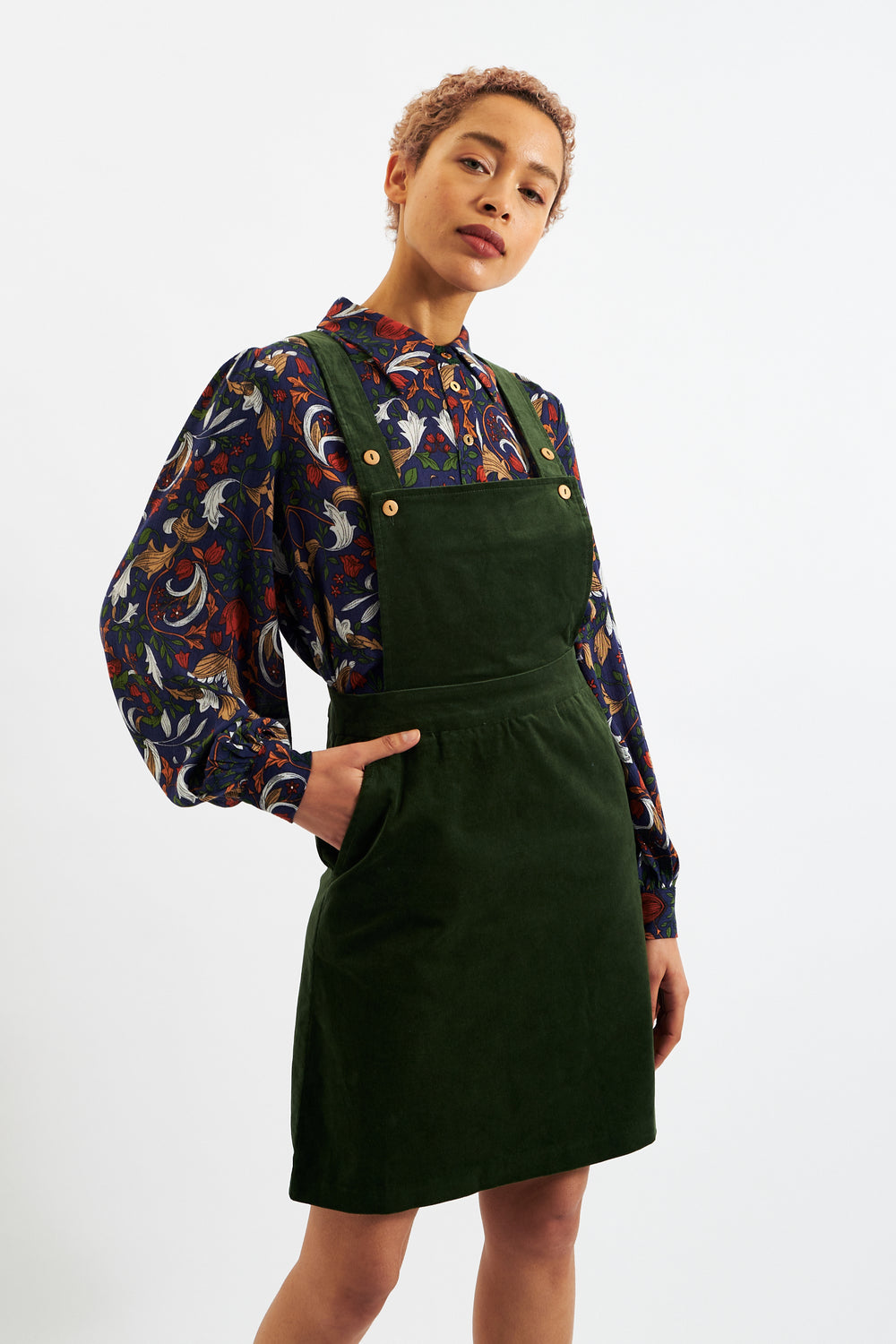 Sofiya Baby Cord Mini Pinafore Dress Forest Green – Louche