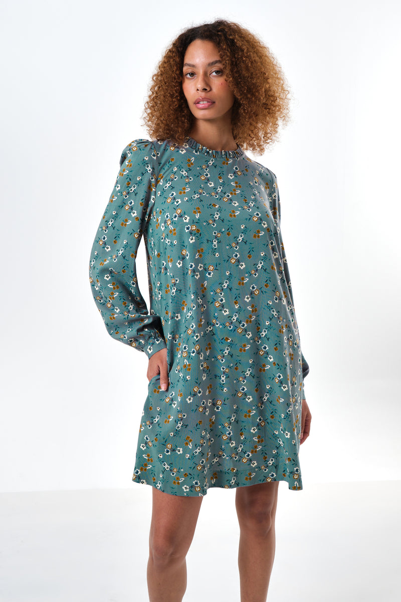 Sola Naïve Posy Print Long Sleeve Mini Dress - Teal - Front