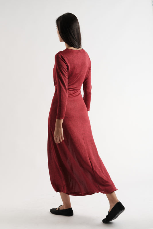 Sona Marl Faux Wrap Midi Dress in Red