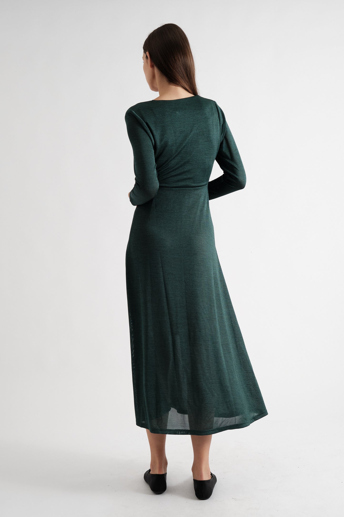 Sona Marl Faux Wrap Midi Dress in Green