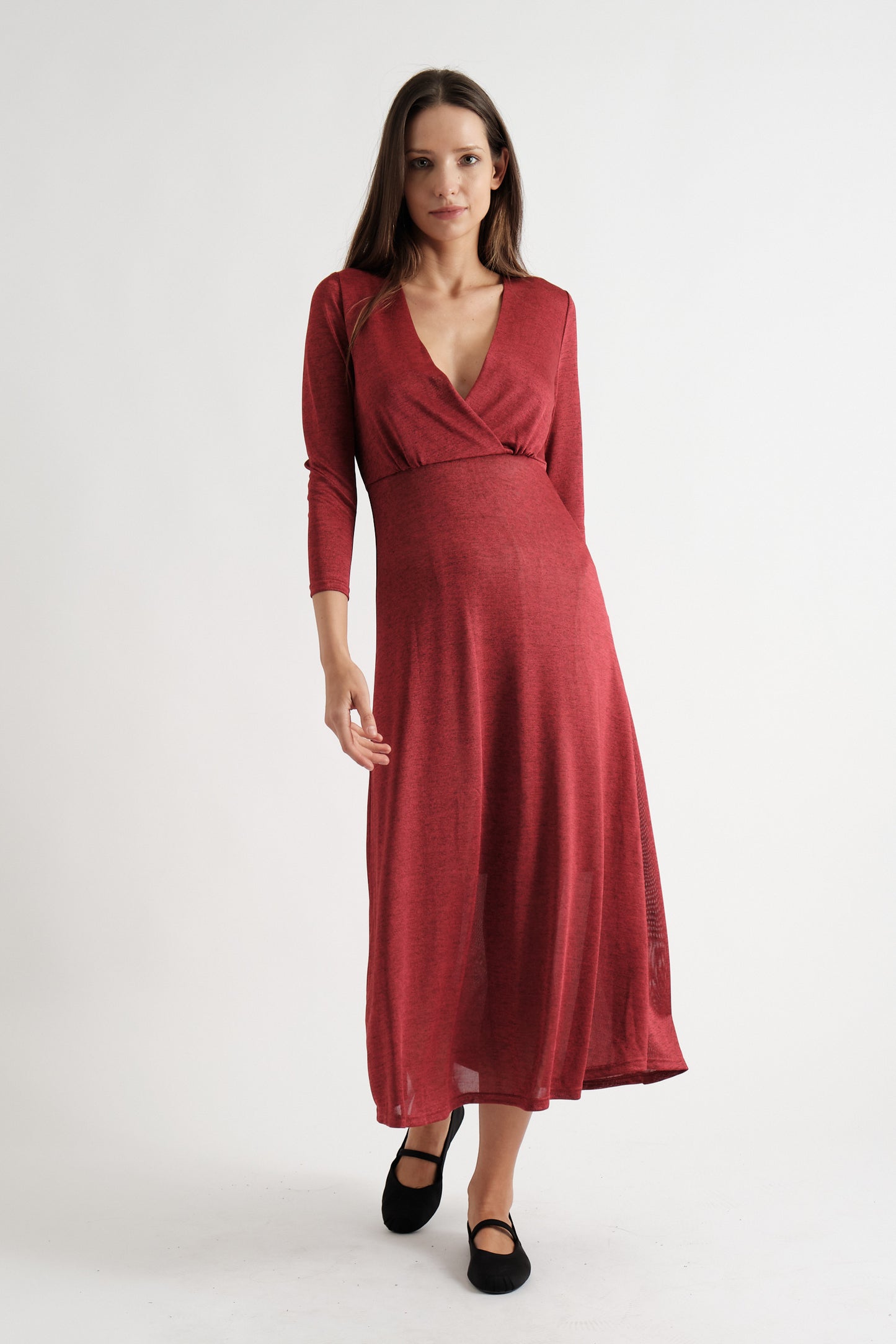 Sona Marl Faux Wrap Midi Dress in Red – Louche