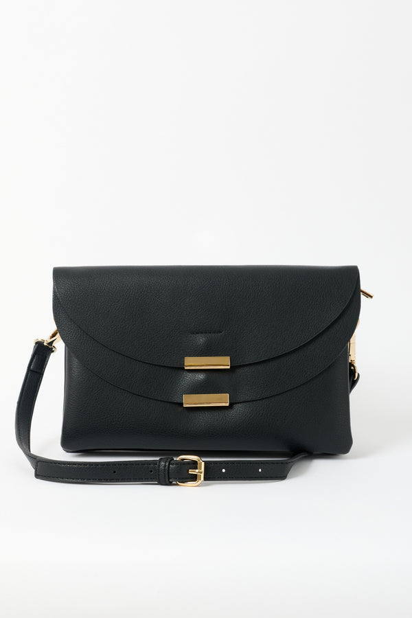 Louche Sophia Double Flap Crossbody Bag Black