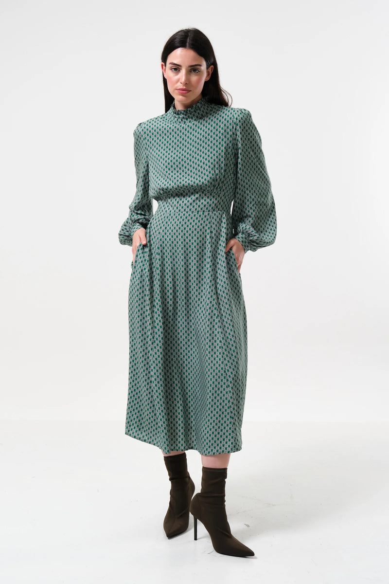 Sorrel Flower Tile Print Midi Dress - Front