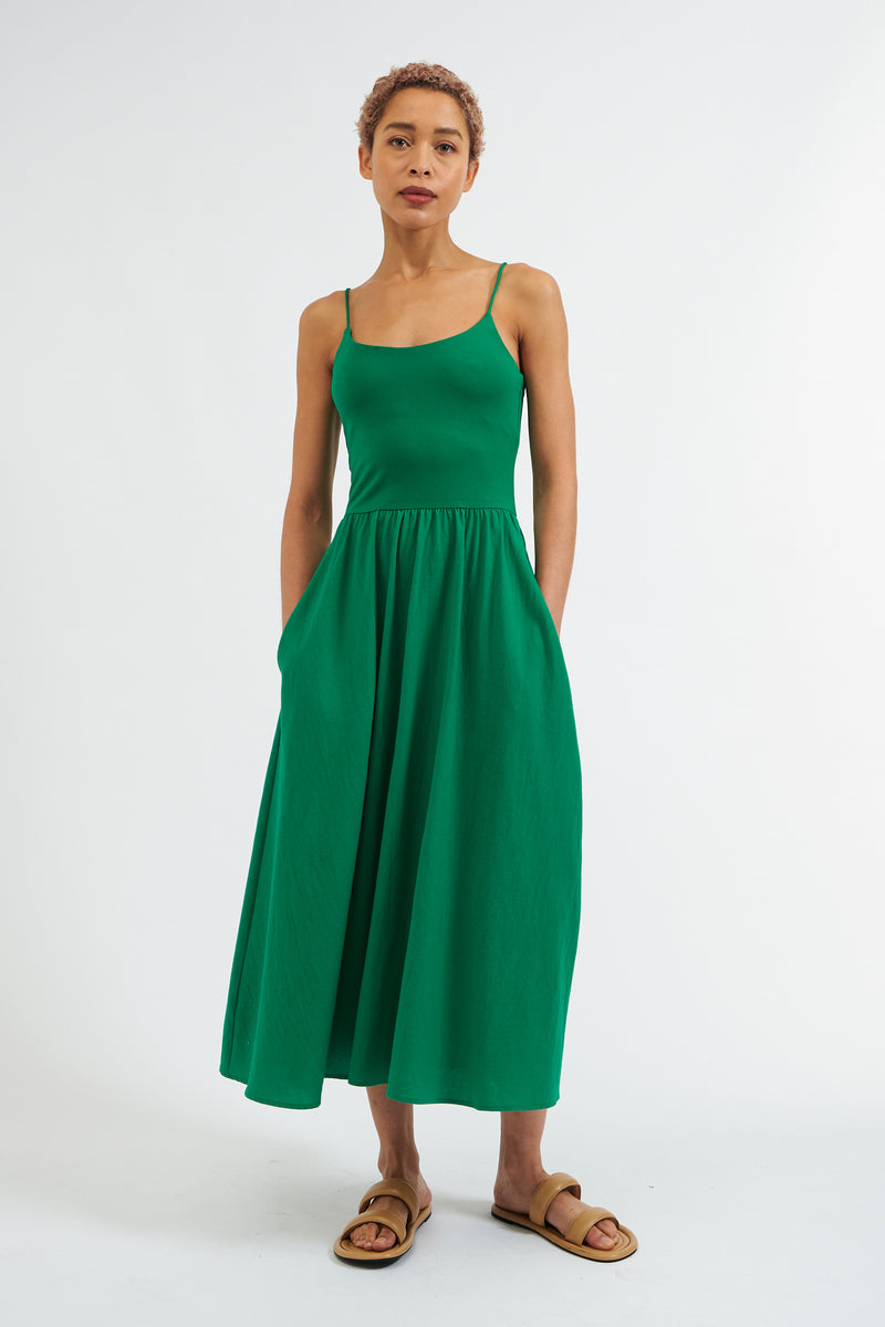 Soumia Jersey Bodice And Recycled Cotton Skirt Midaxi Dress - Green - Front