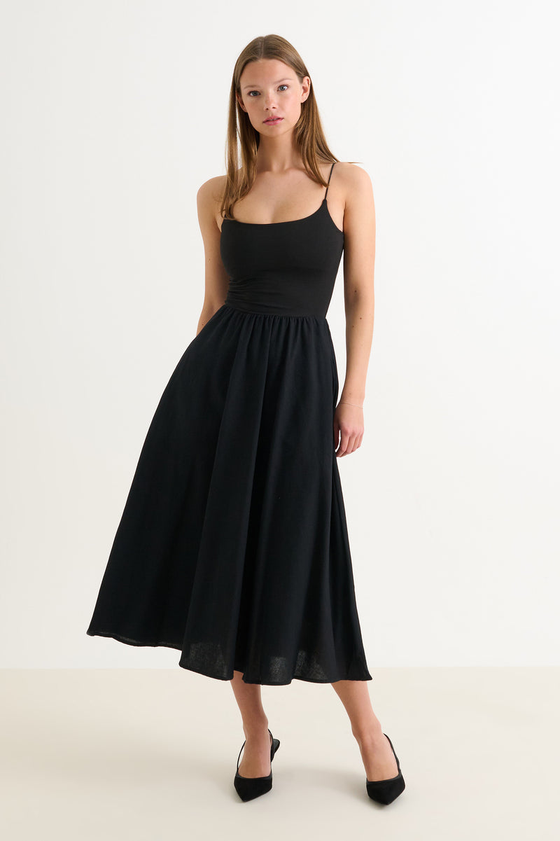 Soumia Jersey Bodice And Recycled Cotton Skirt Midaxi Dress - Black - Front