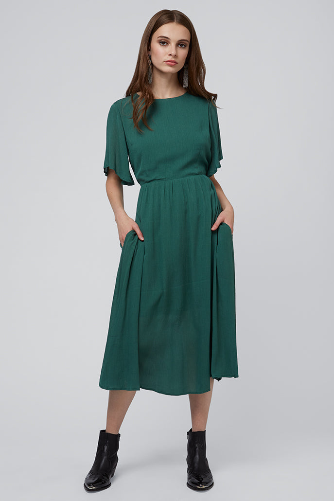 Safa Green Cut Out Back Midi Dress - Front