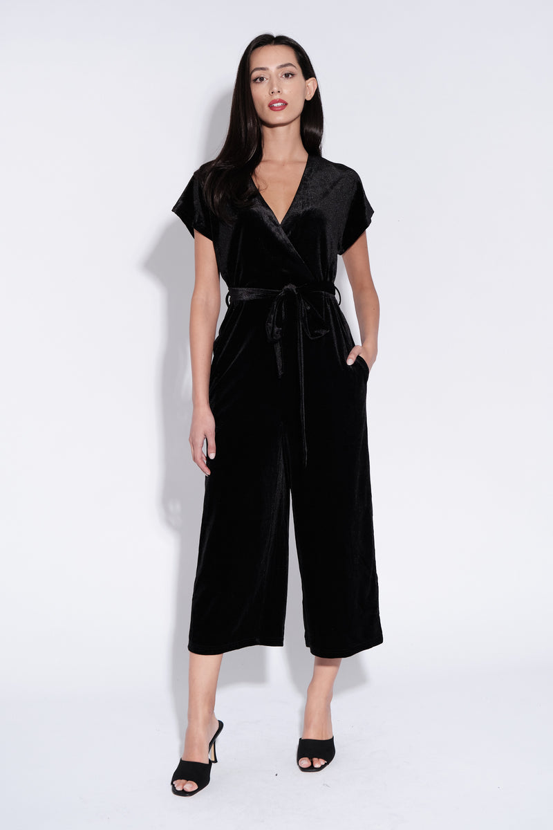 Tiffany Velvet Jumpsuit in Black - Front