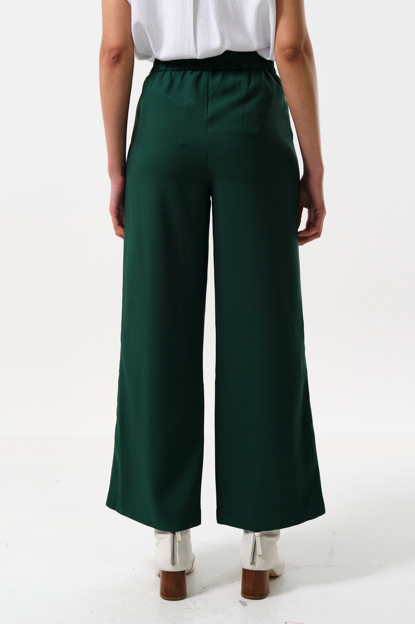 Tilde Sustainable Satin Back Crepe Wide Leg Trousers - Forest Green
