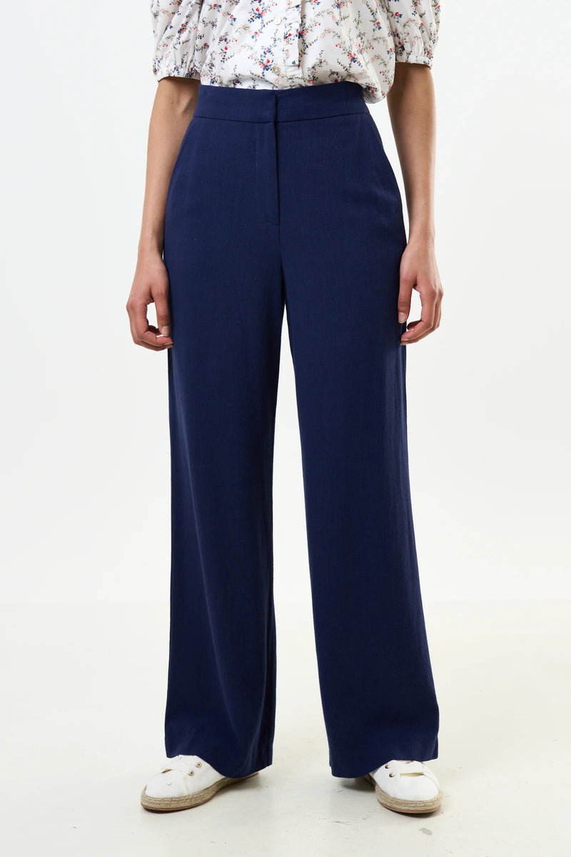 Tilde Linen Mix Wide Leg Trousers - Navy - Front