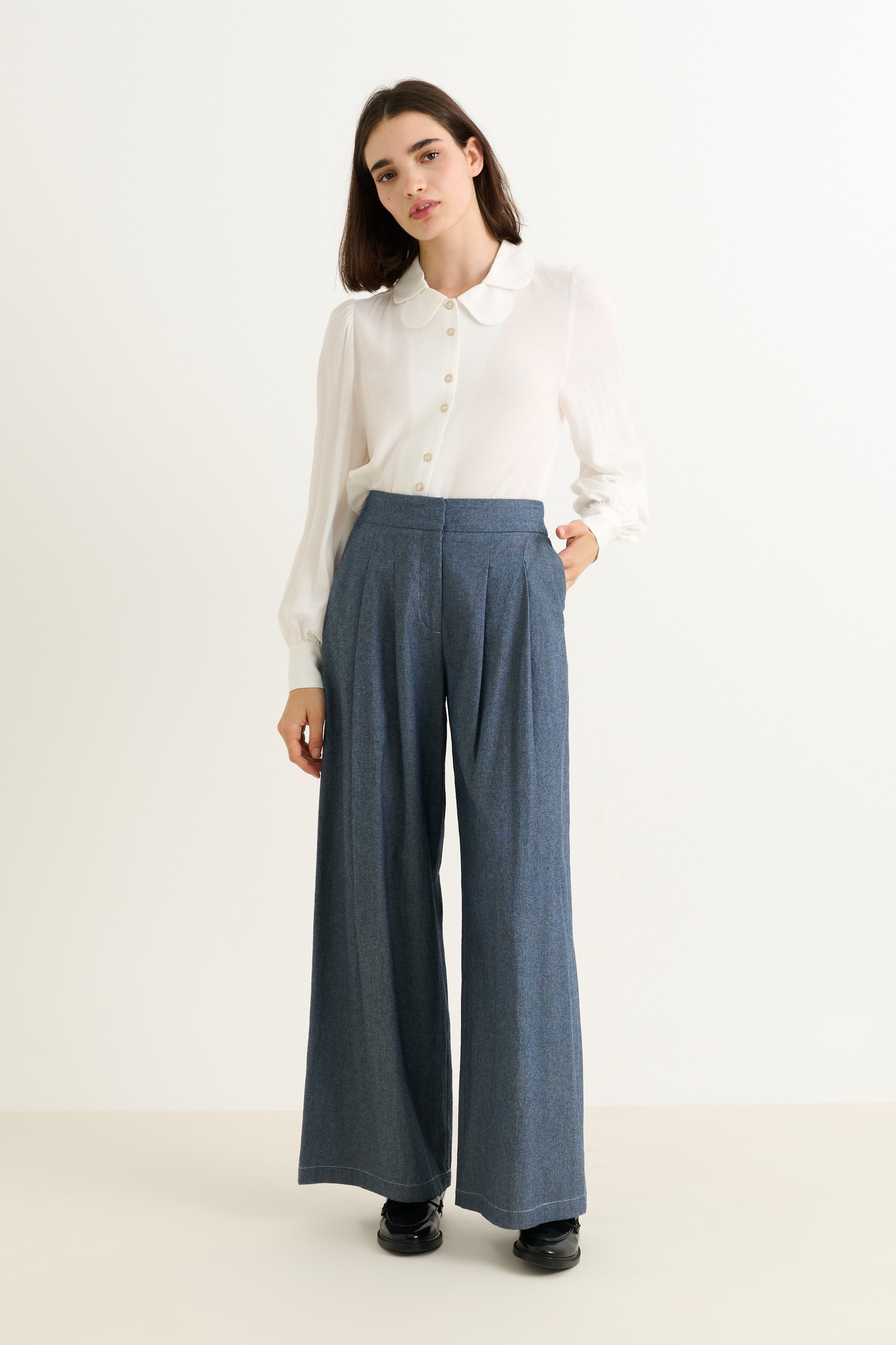 Tyler Chambray Wide Leg Trouser - Dark Grey – Louche