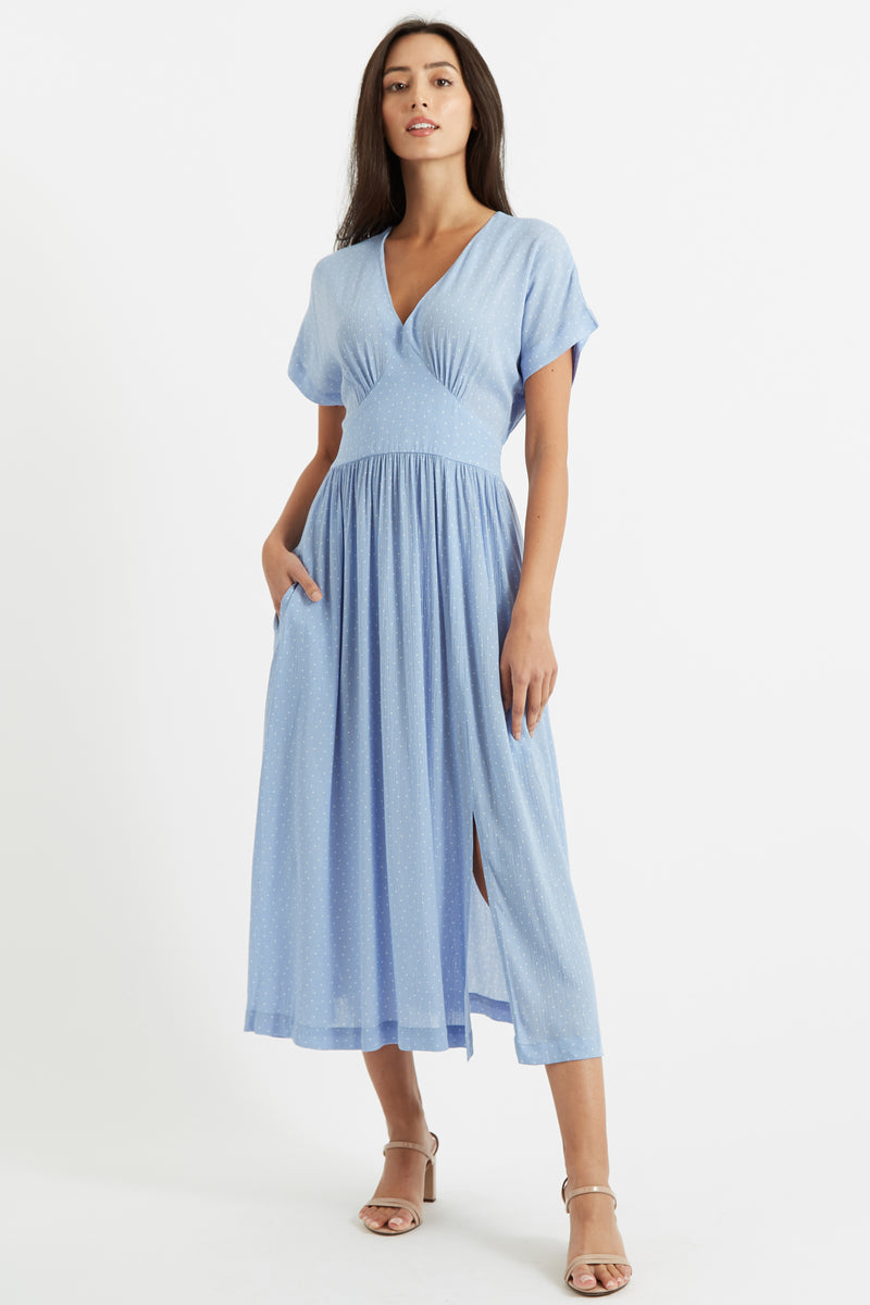 Unity Petite Dot V-Neck Midi Dress - Front