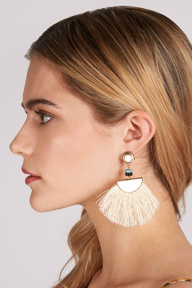 Summer Creamy Statement Tassel Earrings - Front